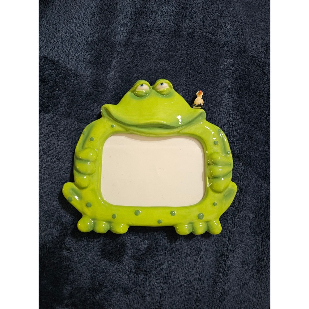 Russ Berrie Frog Picture Frame Ceramic Green 3.5x5 Photo Whimsical Animal Decor